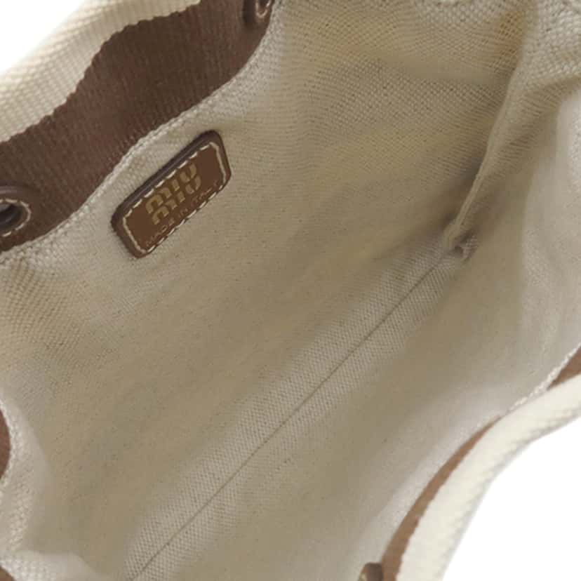Miu Miu Striped Canvas Logo Drawstring Handbag Brown Very good condition - Model View