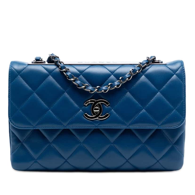 Chanel Medium Quilted Lambskin Trendy CC Flap Blue Leather Very good condition - Front View