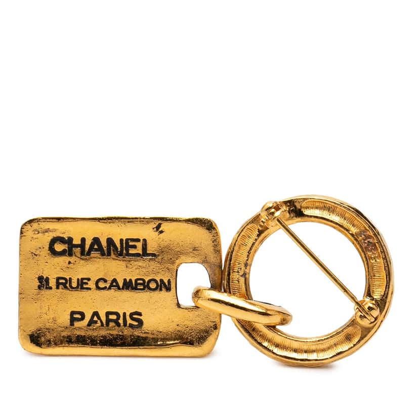 Chanel Gold Plated Rue Cambon Tag Brooch Gold Metal Very good condition - Back View