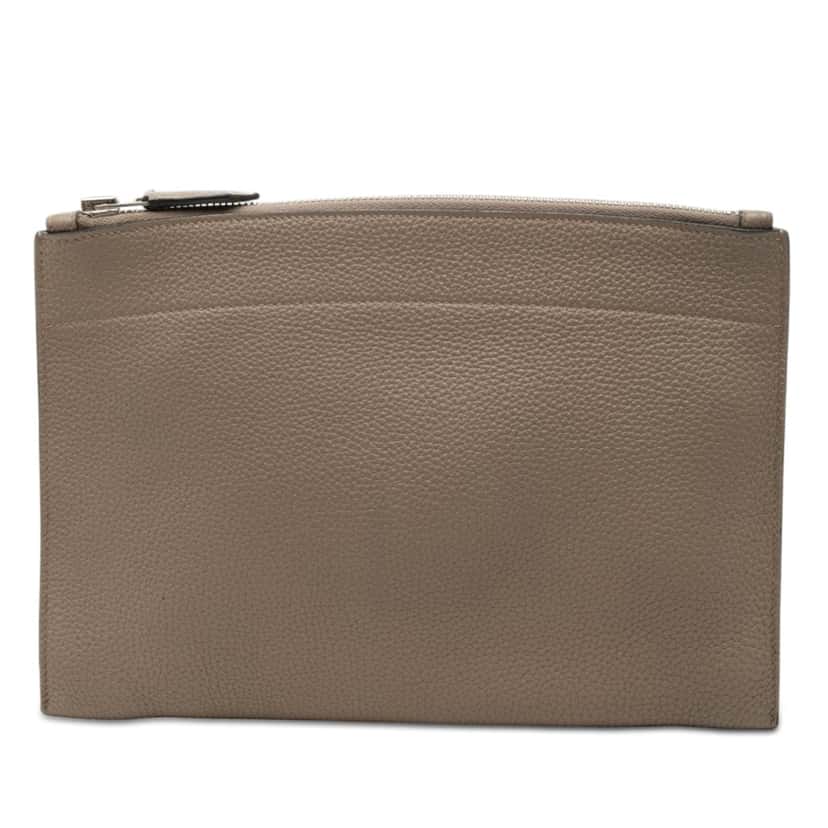 Hermès Togo Bazar Pouch PM Brown Leather Very good condition - Front View