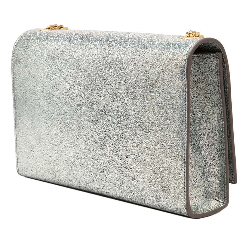Saint Laurent Medium Metallic Calfskin Classic Monogram Kate Crossbody Silver Leather Very good condition - Back View