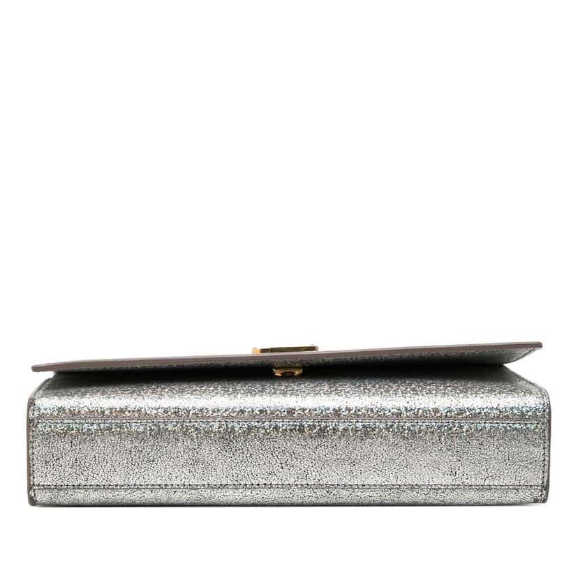 Saint Laurent Medium Metallic Calfskin Classic Monogram Kate Crossbody Silver Leather Very good condition - Inside View