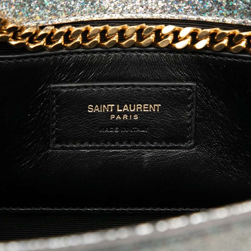 Saint Laurent Medium Metallic Calfskin Classic Monogram Kate Crossbody Silver Leather Very good condition - Box View