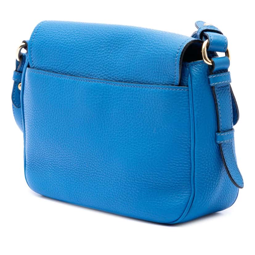 Prada Vitello Daino Double Buckle Messenger Bag Blue Leather Very good condition - Back View