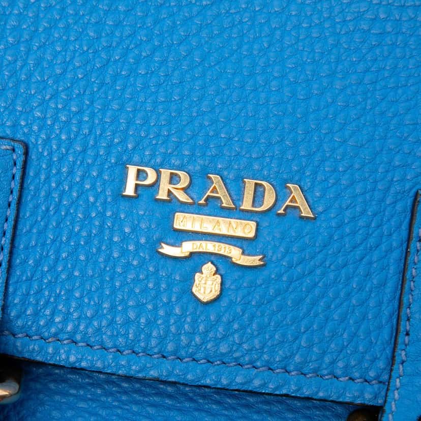 Prada Vitello Daino Double Buckle Messenger Bag Blue Leather Very good condition - Box View