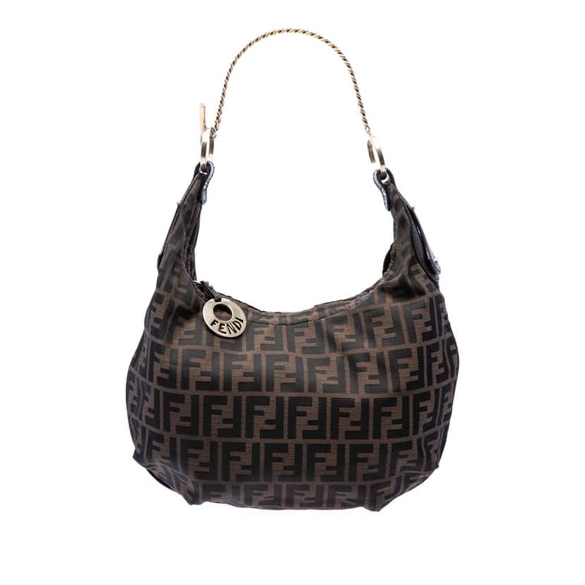 Fendi Zucca Canvas Chef Chain Hobo Brown Very good condition - Front View