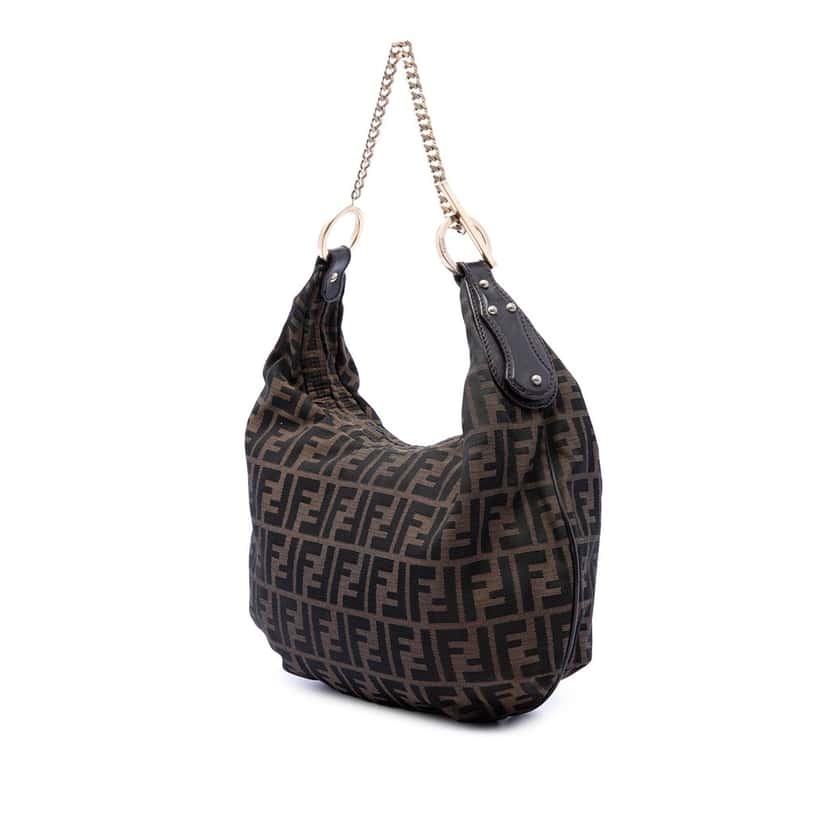 Fendi Zucca Canvas Chef Chain Hobo Brown Very good condition - Back View