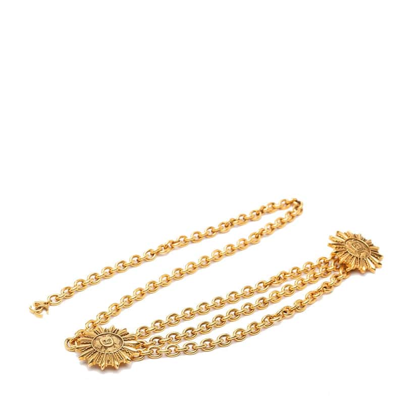 Chanel CC Gold Plated Sun Medallion Triple Chain Belt Gold Metal Very good condition - Front View