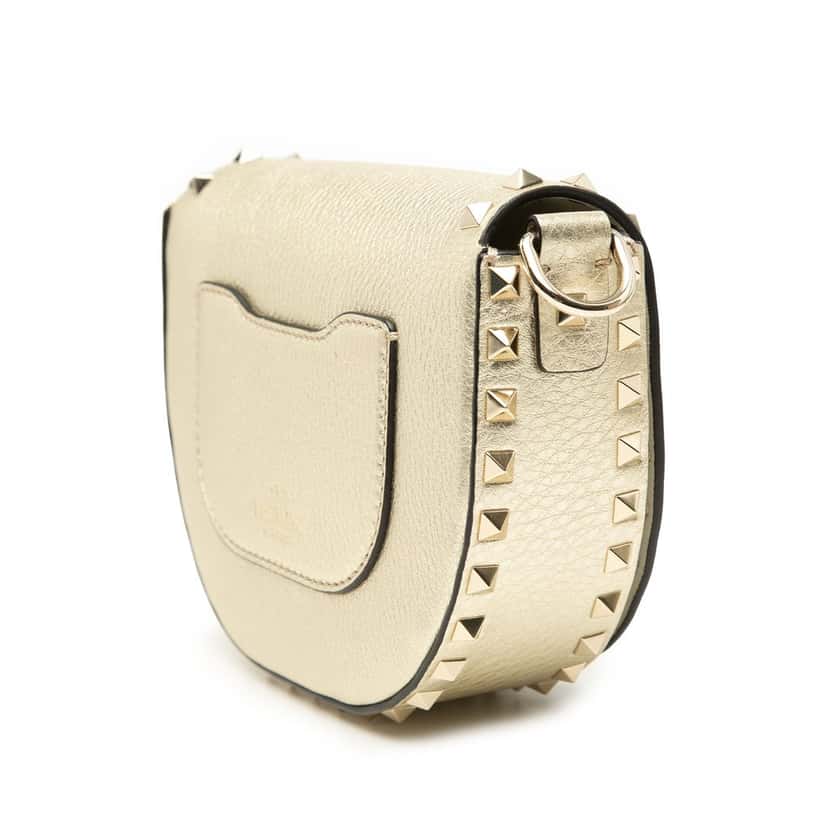Valentino Metallic Grained Calfskin Rockstud Saddle Crossbody Gold Leather Very good condition - Back View