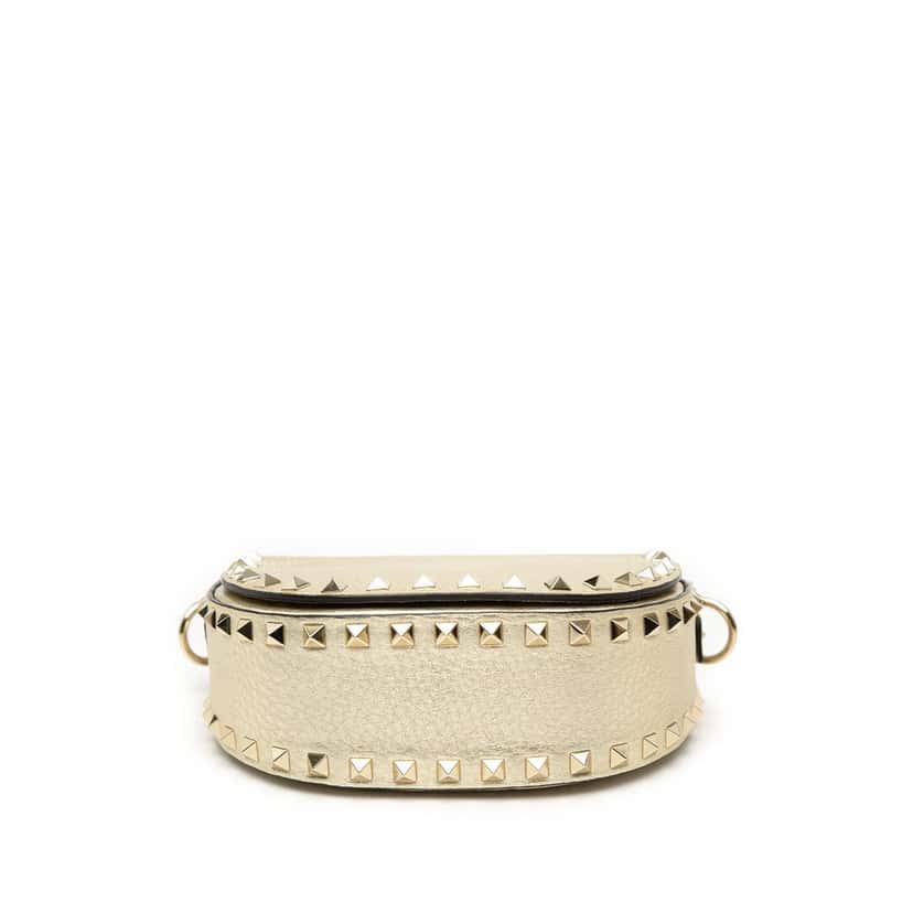 Valentino Metallic Grained Calfskin Rockstud Saddle Crossbody Gold Leather Very good condition - Inside View