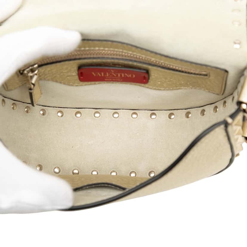 Valentino Metallic Grained Calfskin Rockstud Saddle Crossbody Gold Leather Very good condition - Model View