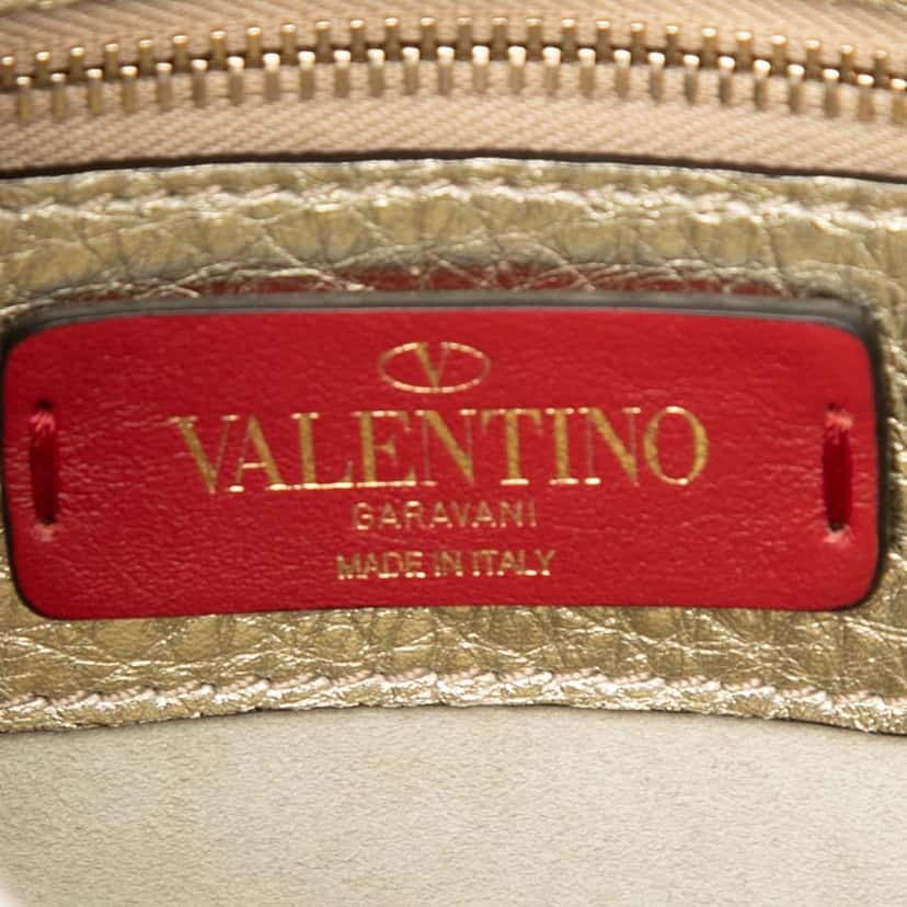 Valentino Metallic Grained Calfskin Rockstud Saddle Crossbody Gold Leather Very good condition - Box View