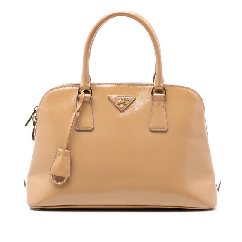 Prada Medium Saffiano Vernice Promenade Satchel Brown Leather Very good condition - Front View