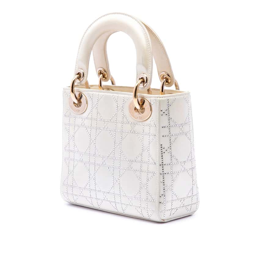 Dior Mini Satin Cannage Crystal Embellished Lady Dior White Very good condition - Back View