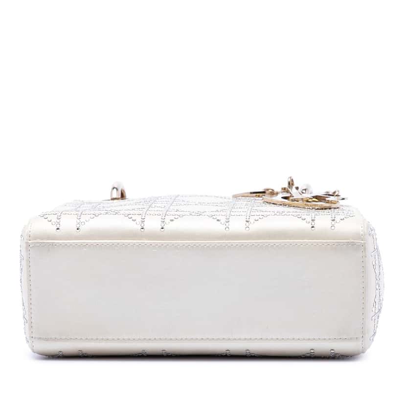 Dior Mini Satin Cannage Crystal Embellished Lady Dior White Very good condition - Inside View