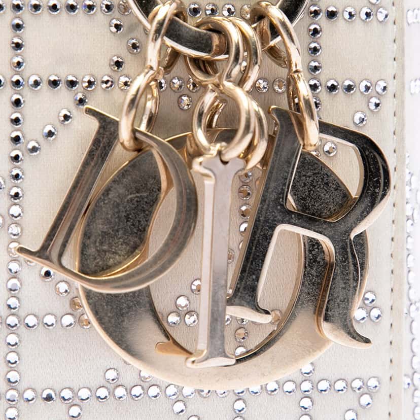Dior Mini Satin Cannage Crystal Embellished Lady Dior White Very good condition - Box View
