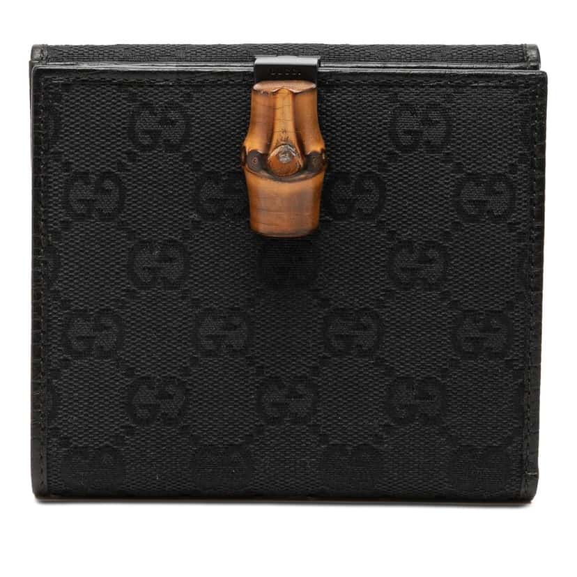 Gucci GG Canvas and Leather Bamboo Compact Wallet Black Very good condition - Front View