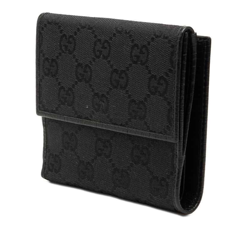 Gucci GG Canvas and Leather Bamboo Compact Wallet Black Very good condition - Back View