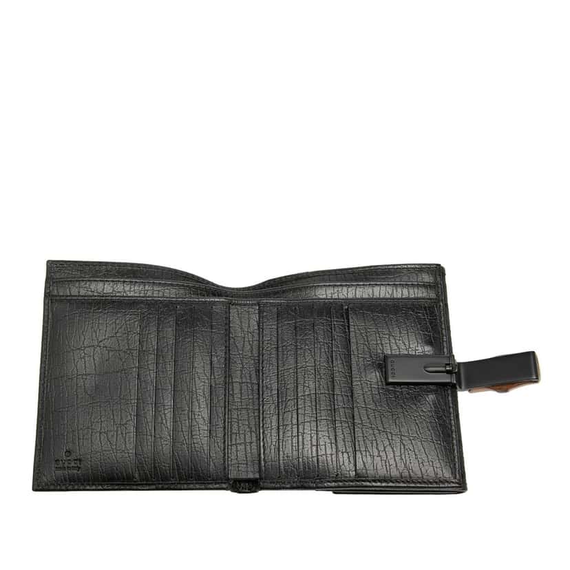 Gucci GG Canvas and Leather Bamboo Compact Wallet Black Very good condition - Box View