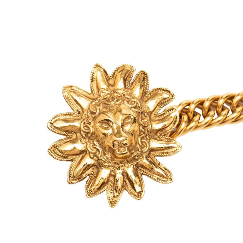 Chanel Gold Plated Leo Lion Sun Medallion Charm Necklace Gold Metal Very good condition - Front View