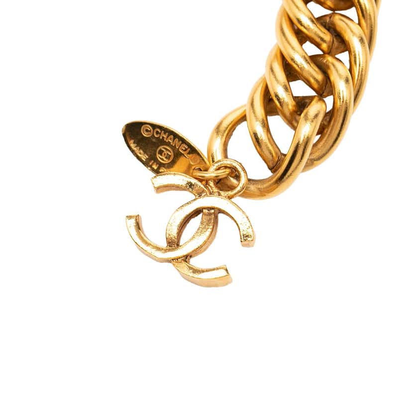 Chanel Gold Plated Leo Lion Sun Medallion Charm Necklace Gold Metal Very good condition - Model View