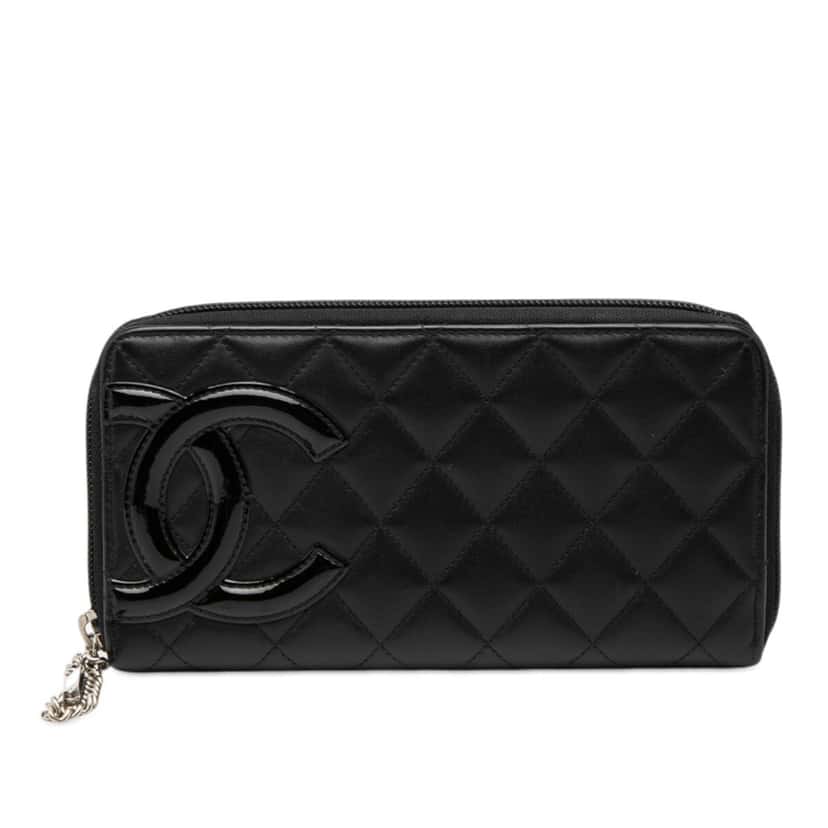 Chanel Quilted Lambskin Cambon Ligne Zippy Wallet Black Leather Very good condition - Front View