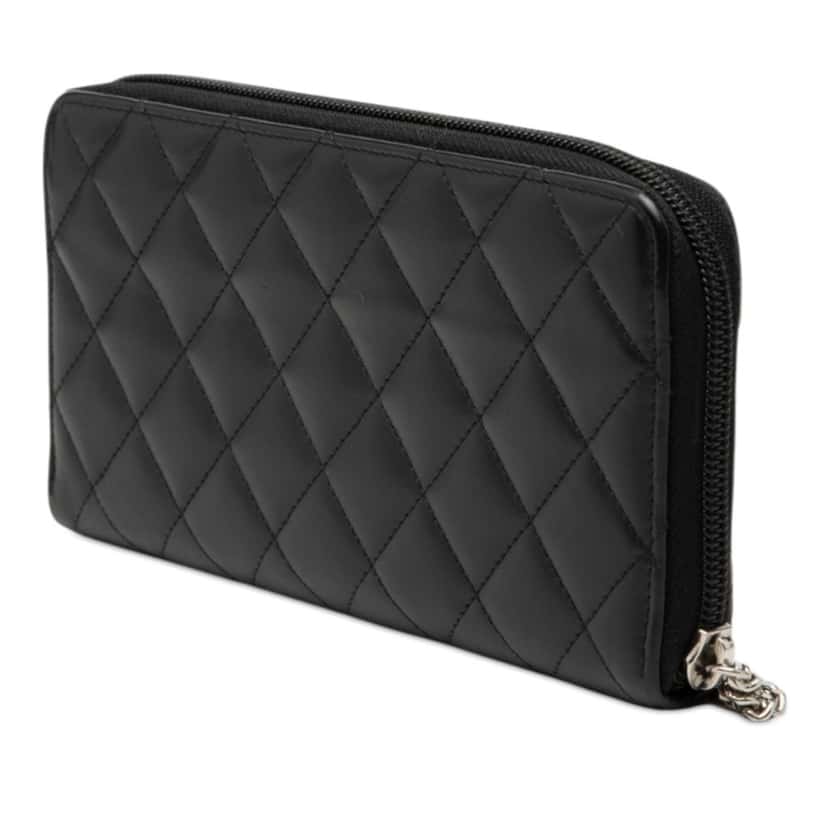 Chanel Quilted Lambskin Cambon Ligne Zippy Wallet Black Leather Very good condition - Back View