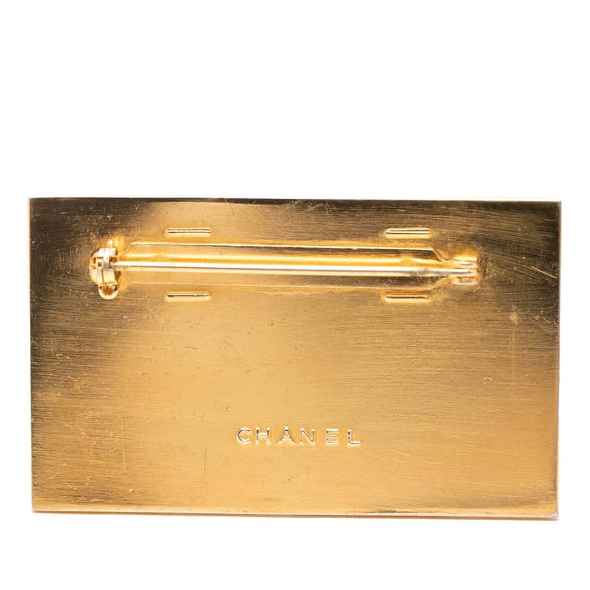 Chanel Gold Plated CC Plate Brooch Gold Metal Very good condition - Back View