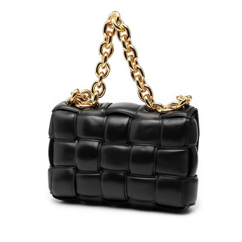 Bottega Veneta Nappa Intrecciato Padded Chain Cassette Satchel Black Leather Very good condition - Back View