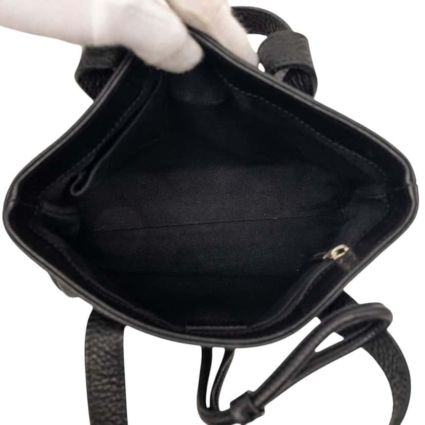 Burberry Small House Check Trimmed Grainy Calfskin Horn Toggle Tote Black Leather Very good condition - Model View