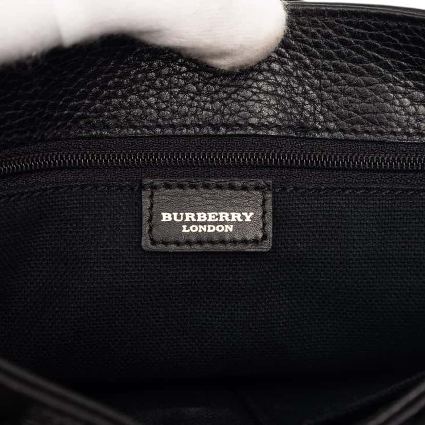 Burberry Small House Check Trimmed Grainy Calfskin Horn Toggle Tote Black Leather Very good condition - Box View