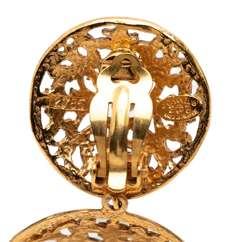 Chanel CC Gold Plated Filigree Double Orbs Dangle Clip On Earrings Gold Metal Very good condition - Inside View