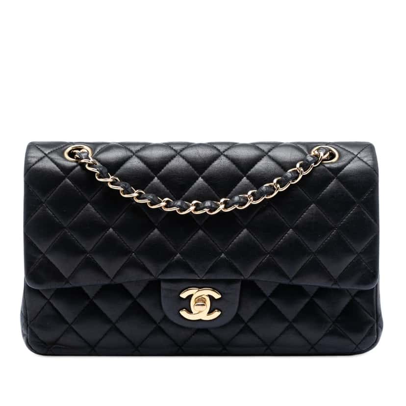 Chanel Medium Classic Lambskin Double Flap Black Leather Very good condition - Front View