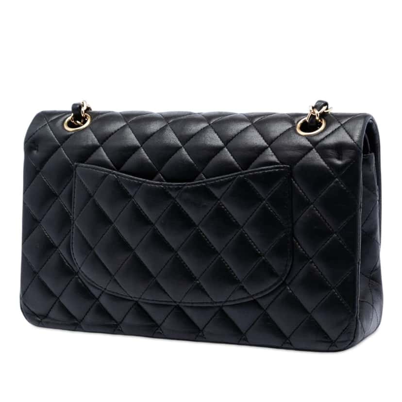 Chanel Medium Classic Lambskin Double Flap Black Leather Very good condition - Back View