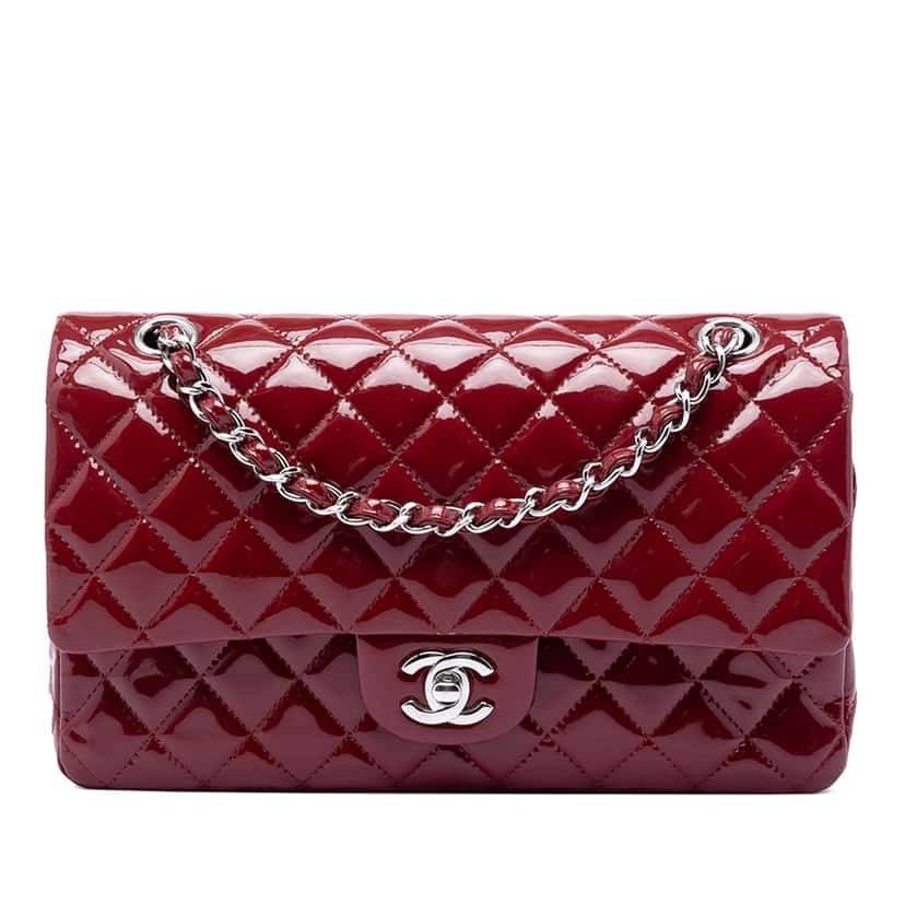 Chanel Medium Classic  Patent Double Flap Red Leather Very good condition - Front View