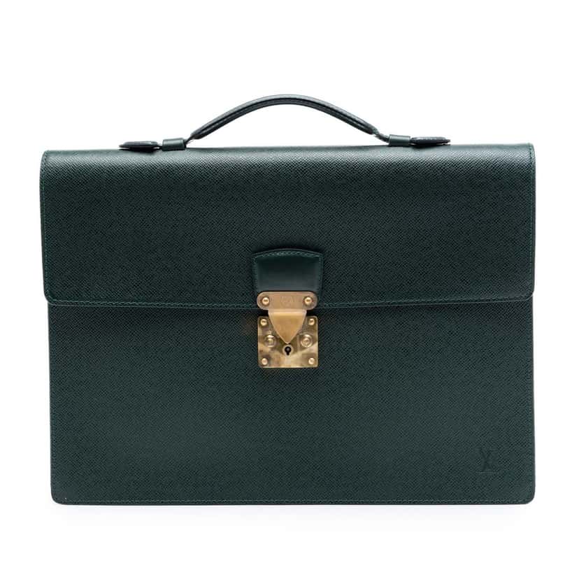 Louis Vuitton Taiga Serviette Kourad Briefcase Green Leather Very good condition - Front View