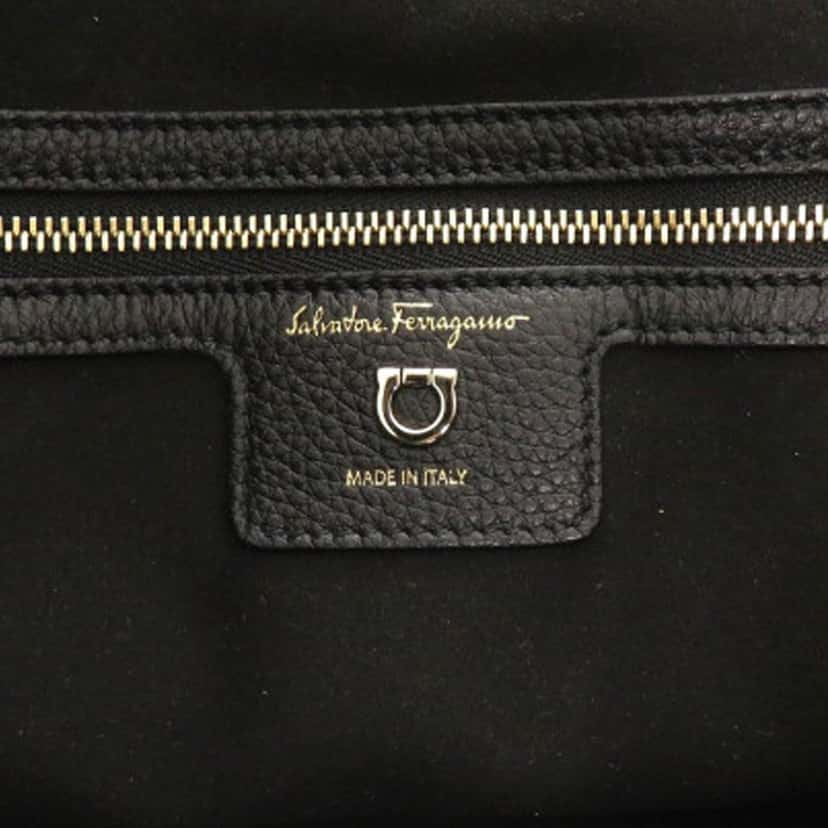 Ferragamo Grained Calfskin Studded Gancini Tote Black Leather Very good condition - Box View