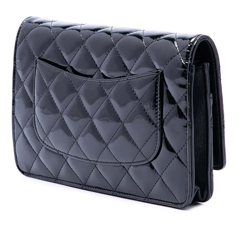 Chanel CC Quilted Patent Wallet On Chain Black Leather Very good condition - Back View