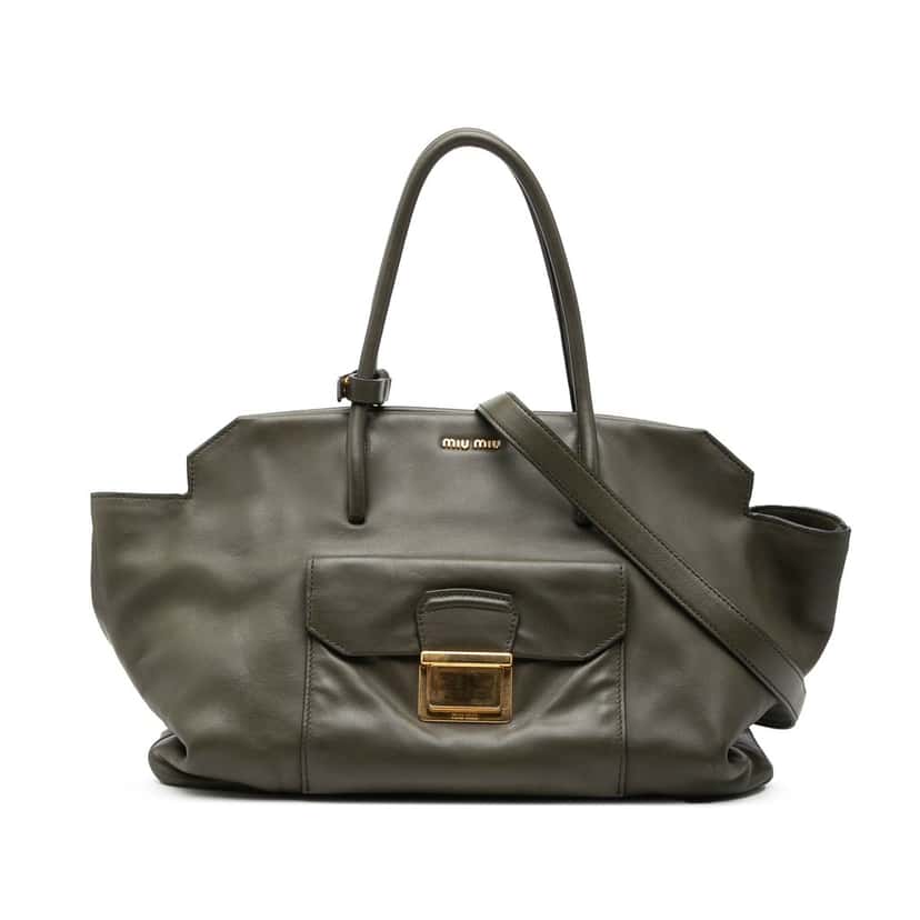 Miu Miu Vitello Soft Front Pocket Satchel Green Leather Very good condition - Front View
