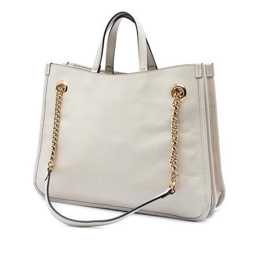 Gucci Medium Calfskin Horsebit 1955 Chain Tote White Leather Very good condition - Back View