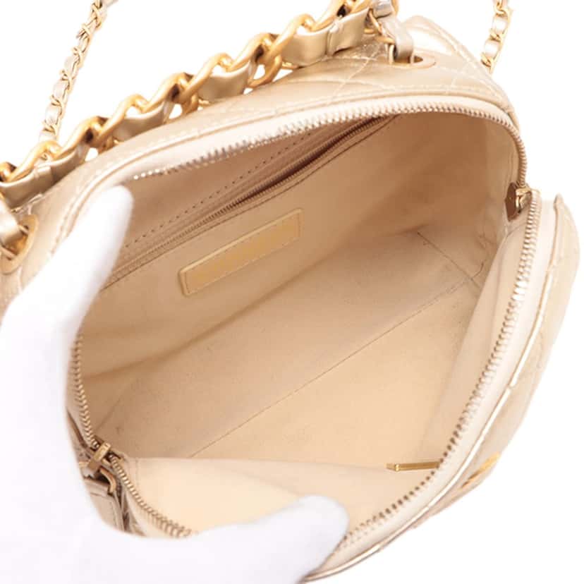 Chanel Mini CC Quilted Metallic Lambskin Bowling Bag Gold Leather Very good condition - Box View