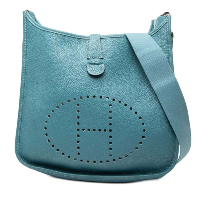 Hermès Clemence Evelyne III GM Blue Leather Very good condition - Front View