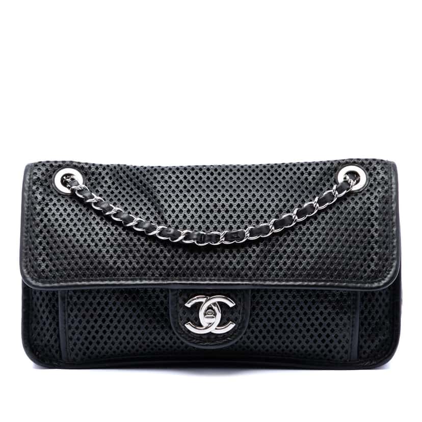 Chanel Medium Perforated Lambskin Up In The Air Flap Black Leather Very good condition - Front View