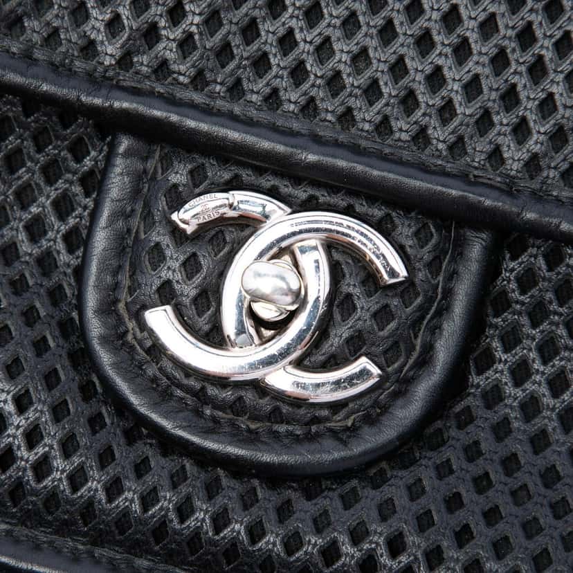 Chanel Medium Perforated Lambskin Up In The Air Flap Black Leather Very good condition - Box View