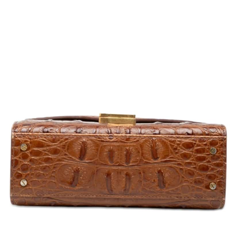 Saint Laurent Mini Croc Embossed Calfskin Monogram Cassandra Top Handle Bag Brown Leather Very good condition - Inside View