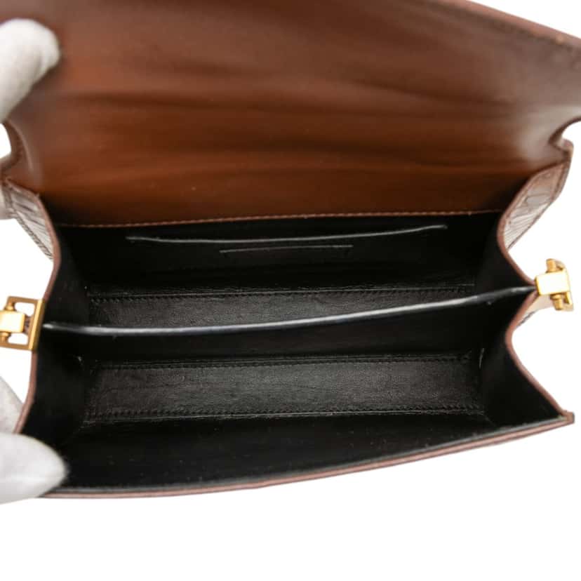 Saint Laurent Mini Croc Embossed Calfskin Monogram Cassandra Top Handle Bag Brown Leather Very good condition - Model View