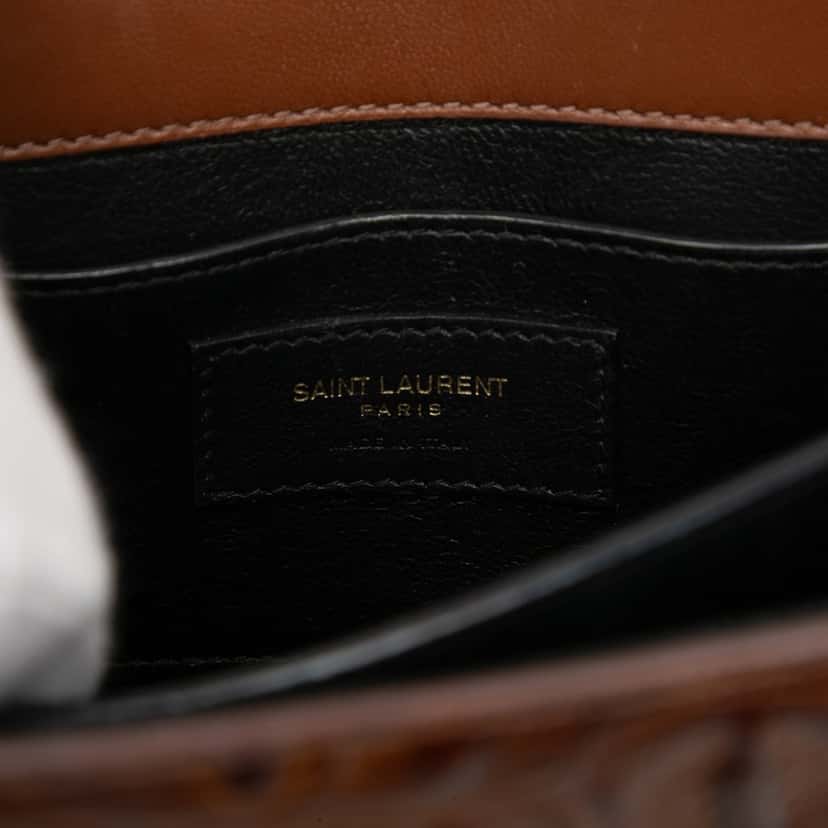 Saint Laurent Mini Croc Embossed Calfskin Monogram Cassandra Top Handle Bag Brown Leather Very good condition - Box View