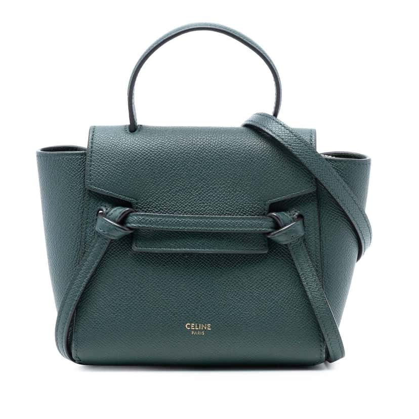 Celine Pico Grained Calfskin Belt Bag Green Leather Very good condition - Front View