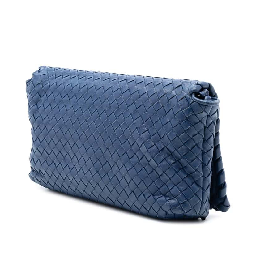 Bottega Veneta Nappa Intrecciato Flap Crossbody Blue Leather Very good condition - Back View