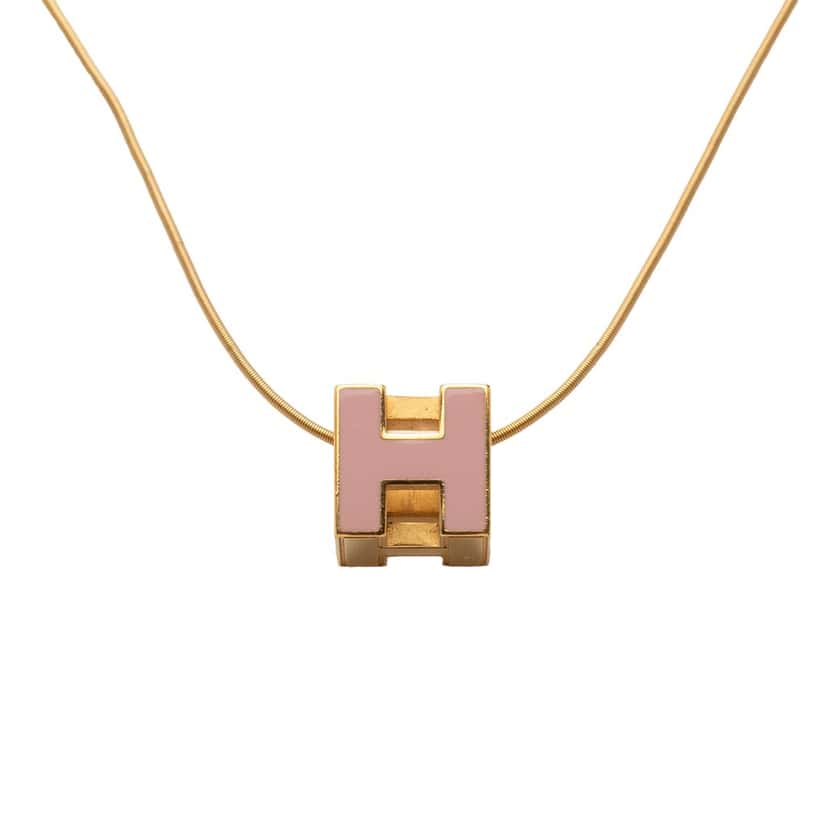 Hermès Gold Plated and Enamel Cage d H Pendant Necklace Gold Metal Very good condition - Front View